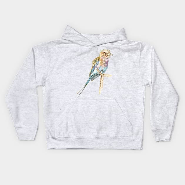 Lilac Crested Roller, Exotic African Bird Kids Hoodie by Brunner Art